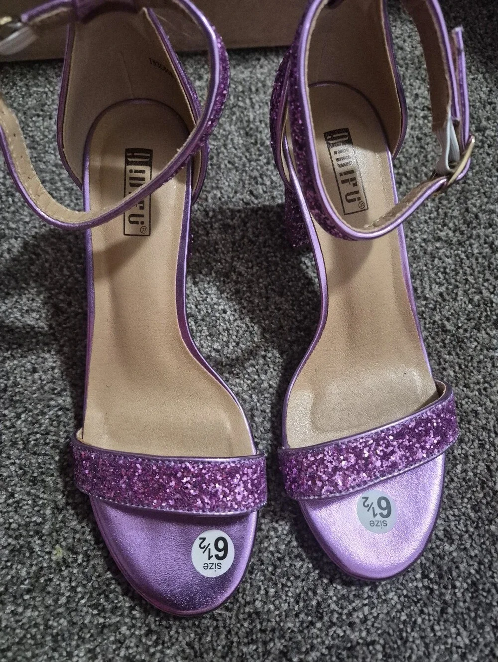 Purple Glitter Ankle-Strap Heels 6.5